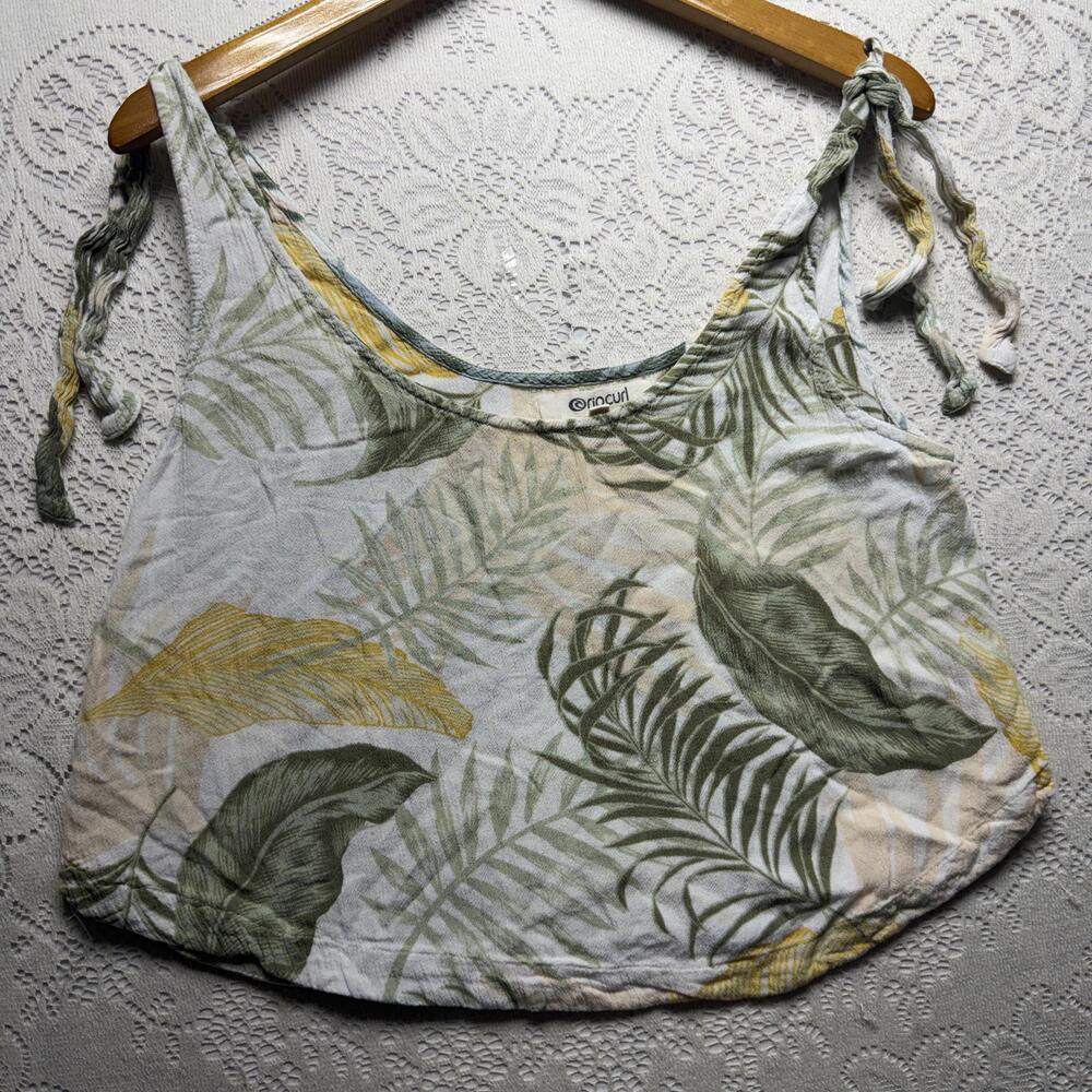 Rip Curl Tank Top Womens Small Green Tropical Leaf Print Cropped Tie Strap